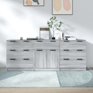 vidaXL Бюфет от 3 части, сив сонома, инженерно дърво (3115802)