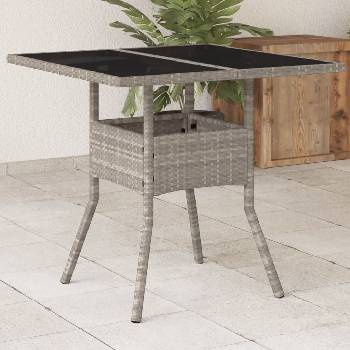 Image 1 of vidaXL Градинска маса със стъклен плот светлосив 80x80x75 см полиратан (368131)
