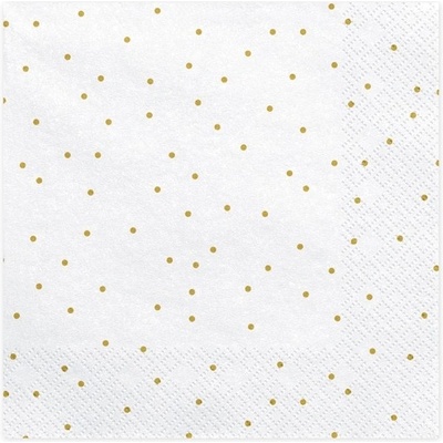 PartyDeco papírové ubrousky bílé se zlatými tečkami 33x33cm 20ks