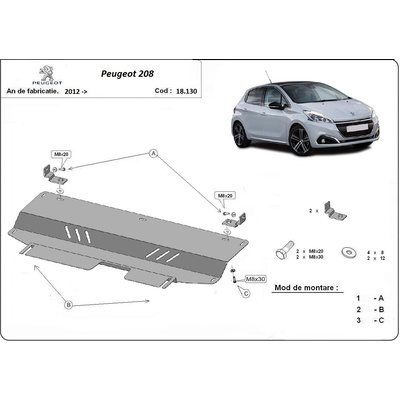 Scut Motor - Румъния Метална кора под двигател и скоростна кутия peugeot 208 от 2012 (73794)
