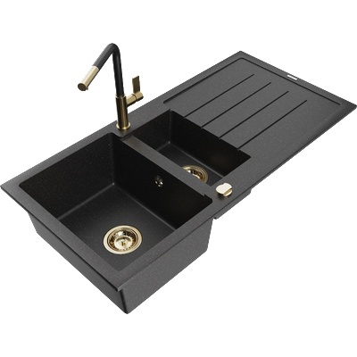 Mexen Andres гранитна мивка 1, 5 камери с отцедник и кухненски смесител Flora, (6515-73-670401-57-G)