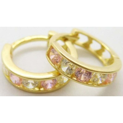 Klenoty Budín Dívčí zlaté náušnice kroužky se zirkony a růženíny 02712