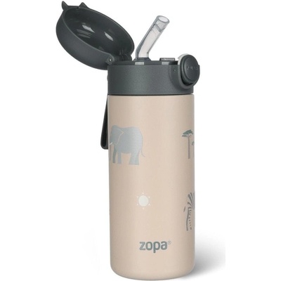 Zopa Termoska na tekutiny s brčkem a silikonovým držákem 350 ml Safari