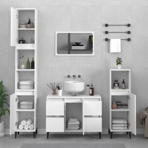 vidaXL Комплект мебели за баня от 3 части, бял, инженерно дърво (3185605)
