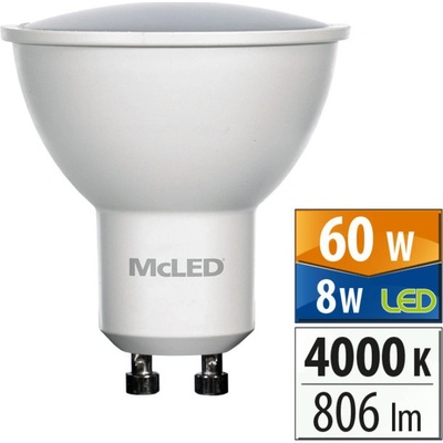 MCLED žárovka LED 8W-60 GU10 4000K 100°