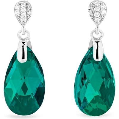 Spark stříbrné náušnice s krystaly Swarovski Elements zelená kapka Dainty Drop KW610616EM Emerald