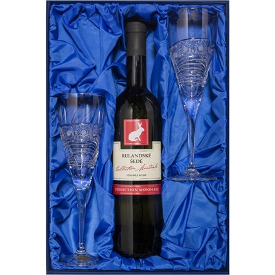 Bohemia Crystal Dárková sada bílé víno Rulandské šedé a 2 broušené sklenice brus Kometa 260 ml