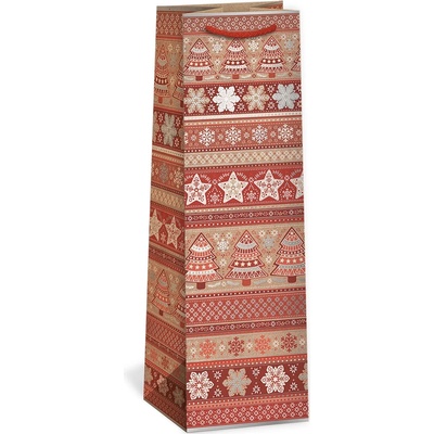 ARGUS Darčeková papierová taška NATUR na víno (11 x 36 cm) - Snehové vločky 08340079