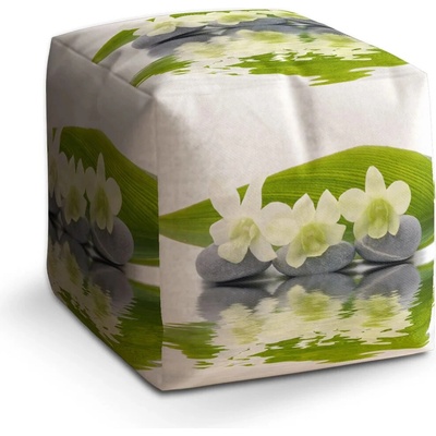 Sablio Taburet Biela orchidea: 40x40x40 cm