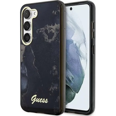 GUESS Samsung Galaxy S23 черен твърд калъф Golden Marble Collection (GUHCS23SHTMRSK)