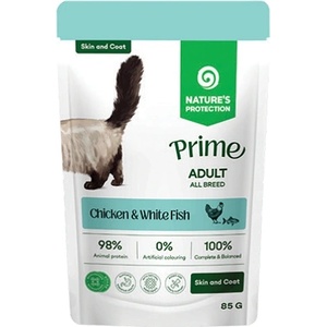 Nature's Protection Nature's Protection CAT PRIME Skin and Coat Adult Cats with Chicken and White Fish, пауч с хапки в сос с пилешко месо и бяла риба, за здрава кожа и козина, за пораснали котки - 85 гр, Литва 210501
