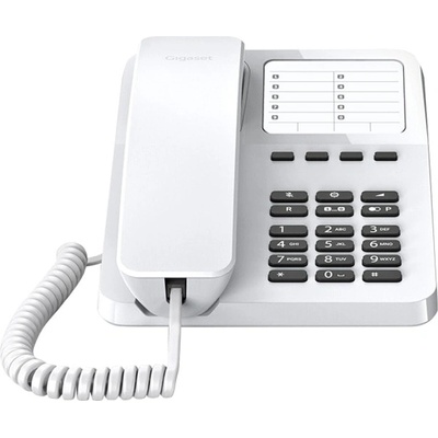 Gigaset Стационарен телефон Gigaset DESK 400, 1 линия, импулсно набиране на номера, 10 програмируеми бутона, RJ9 жак, бял