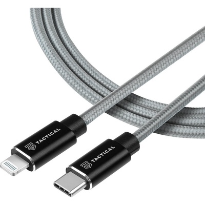 Tactical Сертифициран (MFi) USB-C към Lightning кабел за Apple устройства с Lightning порт (100 см) - Tactical Fast Rope MFi Kevlar USB-C to Lightning Cable PD 20W (сив)