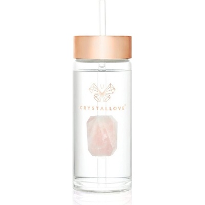Crystallove Amethyst Straw Water Bottle skleněná láhev na vodu s brčkem Rose 1 ks