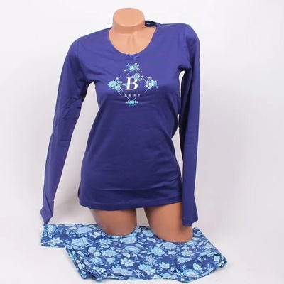 Дамска пижама в светло и тъмносиньо с цветя