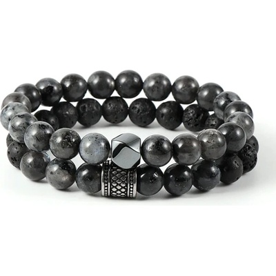 Daniel Dawson dvojitý náramek Tiziano labradorit lávový kámen hematit NR2174-0851(31)/20 Šedá