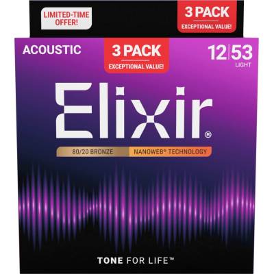 Elixir Nanoweb 80/20 Bronze Light 3-Pack