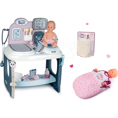 Smoby Set zdravotnický pult pro lékaře Baby Care Center s plenkami a nočním úborem