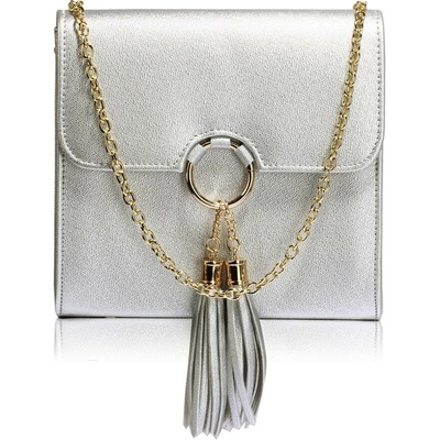 L&S kabelka ze klapkové spojky se střapcem LS-AGC00348 SILVER stříbrné