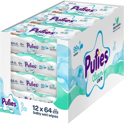 Pufies Мокри кърпички Pufies Clean Care - 99% Water, 12 x 64 броя (70000090)
