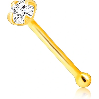 Šperky eshop zlatý piercing do nosu ze 14K zlata rovný tvar, čirý zirkon kulatého tvaru S1GG176.23
