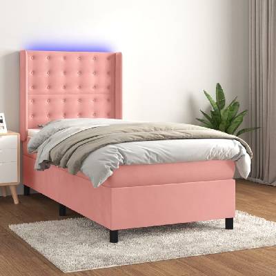 vidaXL 3139773 Boxspring postel s matrací a LED samet / barva Růžová