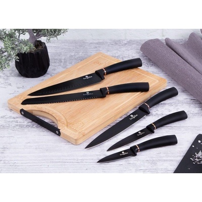 Berlingerhaus Black Rose Collection BH 2550 Sada kuchynských nožov s doskou na krájanie 6 dielna