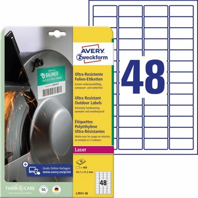Avery Zweckform Etikety pro laser 10 listů A4 bílé 45,7 x 21,2 mm ultra odolné vůči počasí L7911-10 – Zboží Dáma