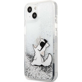 KARL LAGERFELD Liquid Glitter Choupette Fun Case - дизайнерски кейс с висока защита за iPhone 13 mini (прозрачен-сребрист)