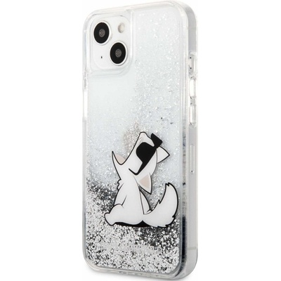 KARL LAGERFELD Liquid Glitter Choupette Fun Case - дизайнерски кейс с висока защита за iPhone 13 mini (прозрачен-сребрист)