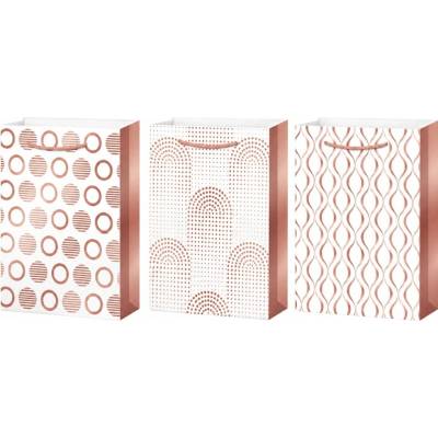 žiadna značka Darčeková papierová taška L 26 × 32 × 12 cm, ružovozlaté geometrické vzory – M
