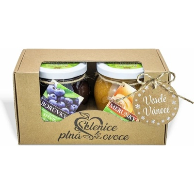 Sklenice plná ovoce Dárek s visačkou Veselé Vánoce - 2 džemy slazené stevií 400 g borůvka malina