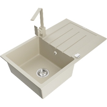 Mexen Bruno гранитна кухненска мивка с 1 корито с отцедник и кухненски смесител Rita, бежов - 6513-69-670300-69 (6513-69-670300-69)