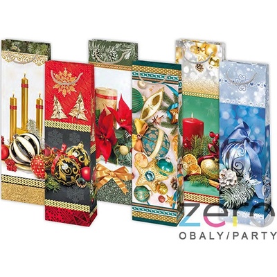 Taška papírová dárková na láhev 12x40x9 cm (lak) - vánoční (mix 5)