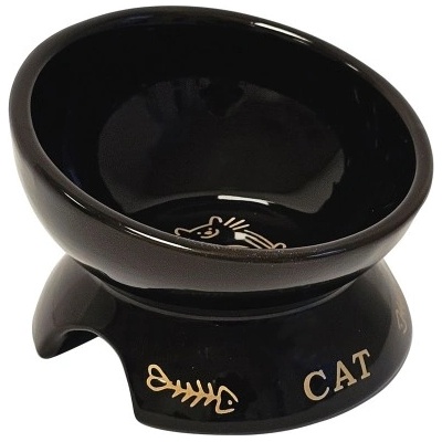 Nobby Съд за храна или вода купа, керамична, повдигната, GoldenCat, черна със златист принт - 250 мл NOBBY Германия 82489