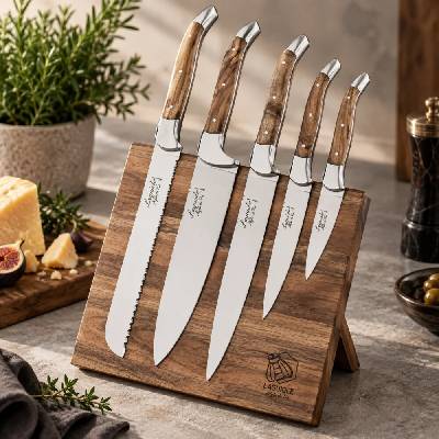 Style de Vie Laguiole Luxury SDV 301104 sada nožů rukojeť olivové dřevo a magnetický stojan z akátového dřeva