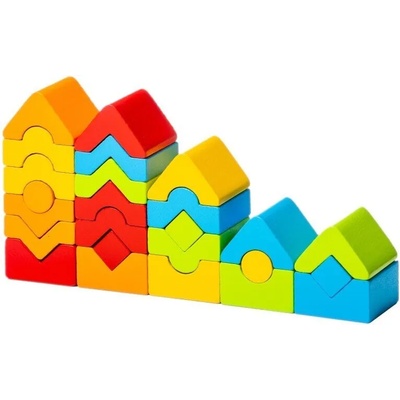 Cubika Комплект дървени блокчета Cubika - Цветни кули, 25 броя (15016)