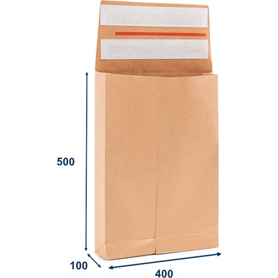 Obálka papírová s křížovým dnem a bočními sklady (kraft) 400x500, 2 lepící pásky - 100 ks