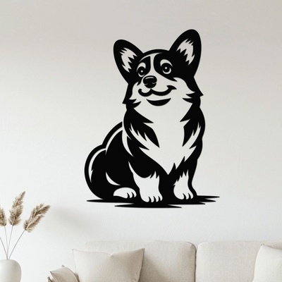 dřevo života Dřevěný obraz sedící Corgi Rozměry (cm): 45x60, Zvolte barvu dekoru: Černá