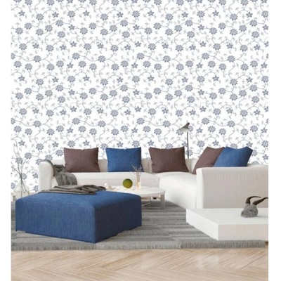 DIMEX ART Луксозна флизелинова тапета сив и бял флорален мотив