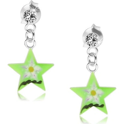 Šperky eshop náušnice zelená hvězda s květem čirý krystal Swarovski PC11.03
