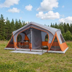 vidaXL Кабинна палатка Сив и оранжев 10-местна Полиестер и стомана (42028687) Палатка