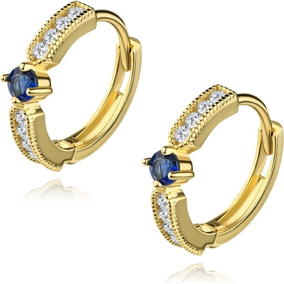 Šperky Eshop - Zlaté náušnice 14K kroužek s modrým syntetickým safírem a zirkony GG94.16