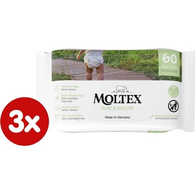 MOLTEX EKO vlhčené obrúsky Pure & Nature na báze vody (3 x 60 ks)