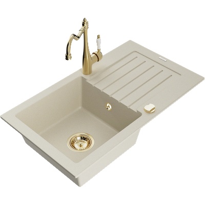 Mexen Pablo гранитна мивка с 1 отделение, с отцедник и кухненски смесител Carla, бежов - 6510-69-670700-50 (6510-69-670700-50)