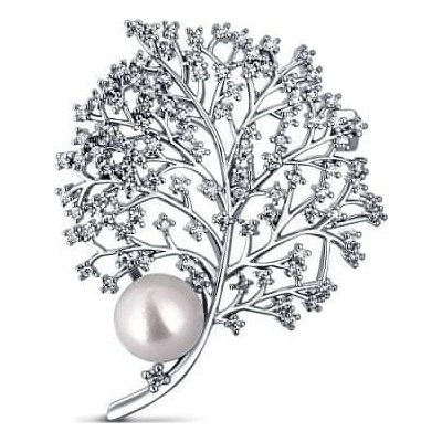 JwL Luxury Pearls elegantná perlová brošňa so zirkónmi JL0791