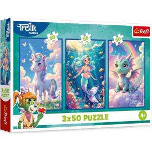 Trefl Детски пъзел Trefl от 3 x 50 части - Заедно в един пъстър свят (34879) - baby