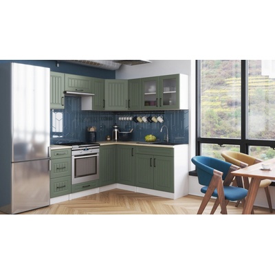 FRONTI Rohová kuchyňská linka ROTIZA CHOCO 190 x 170 cm Olive