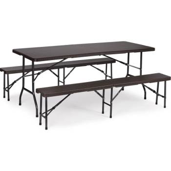 tectake 404528 kempingová sada stola a lavice – skladacia - čierny-ratanový vzhľad