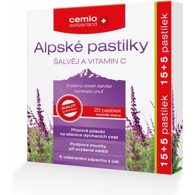 Cemio Alpské pastilky šalvia a vitamín C 20 kapsúl